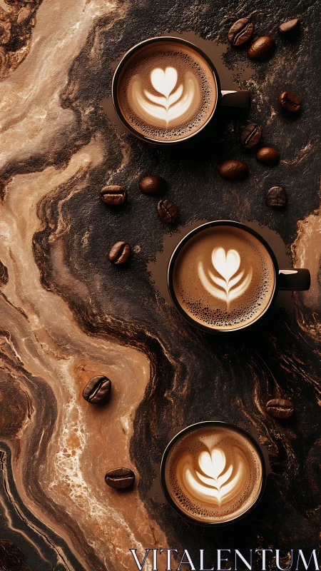 Latte constellations drift across a marbled coffee cosmos