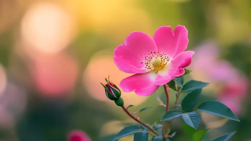 Magenta Bloom Reaches Bold Against Sunset's Gentle Glow