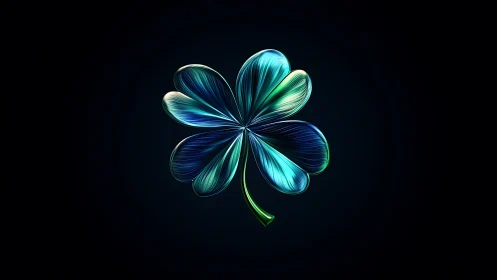 Radiant blue four leaf clover glowing with gentle luck.