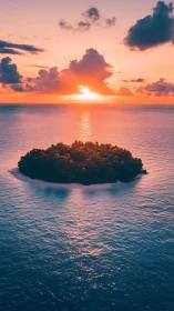Tropical Island Sunset: Silhouette Composition Across Open Water.