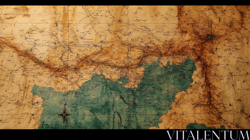 Historical regional map shows aged cartographic surface