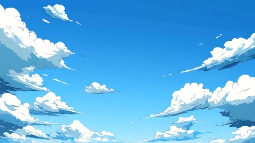 Endless blue sky with drifting storybook summer clouds.