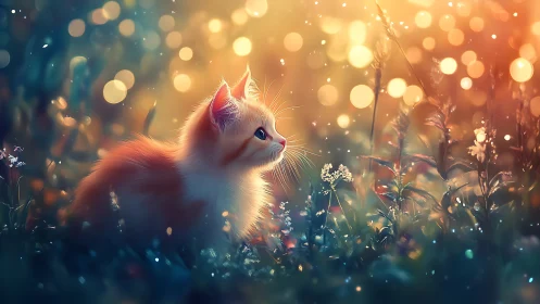 Feline subject rendered with volumetric bokeh in golden hour luminance conditions