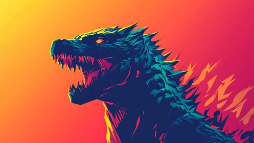 Neon-graded kaiju profile with angular dorsal spines rendered.