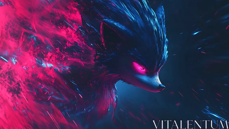 Anthropomorphic hedgehog in neon motion blur profile view.