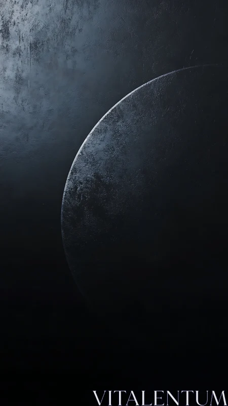 Crescent planetary body on textured dark backdrop.