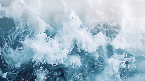 Roaring ocean waves dance in bright foamy turquoise water