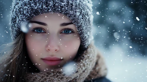 Snow-dusted gaze in a quiet winter daydream.