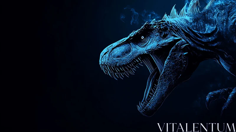 Bioluminescent theropod profile in high-contrast neon rendering.