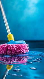 Bright pink cleaning mop bringing color to a shiny floor.
