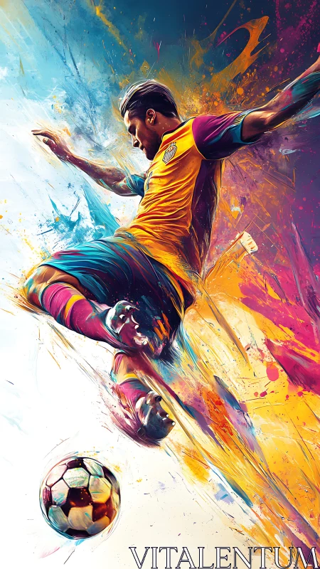 Explosive football striker in dynamic paint-splash motion poster.