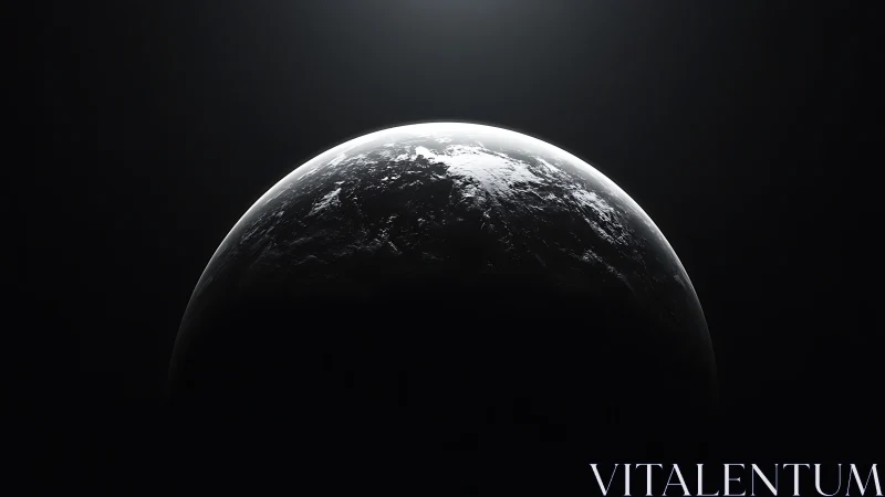 Illuminated planetary hemisphere is rendered against deep black space