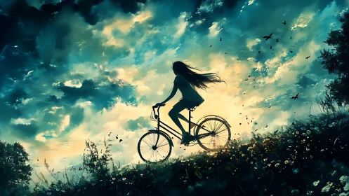 Silhouetted Cyclist Against Dramatic Clouded Sky