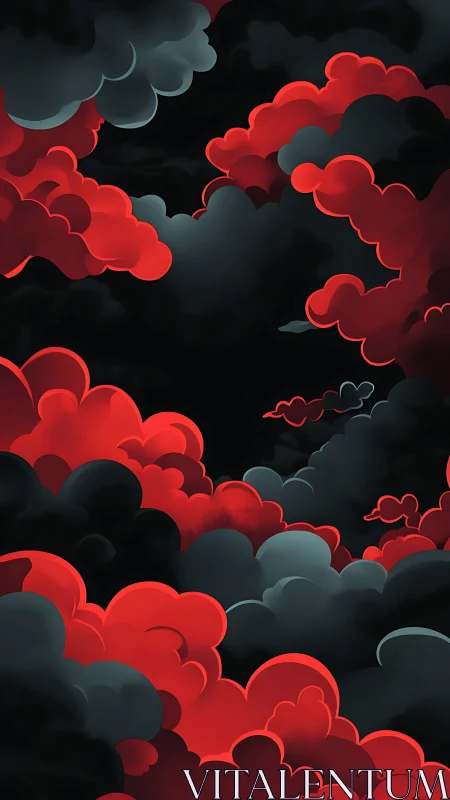 Crimson and charcoal cloudscape in layered digital abstraction.