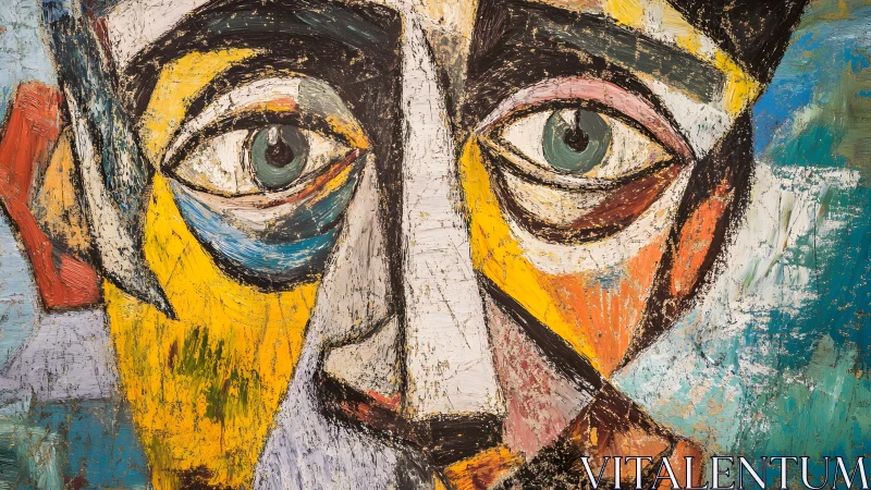 Abstract Cubist Portrait with Bold Brushstrokes and Vivid Colors.