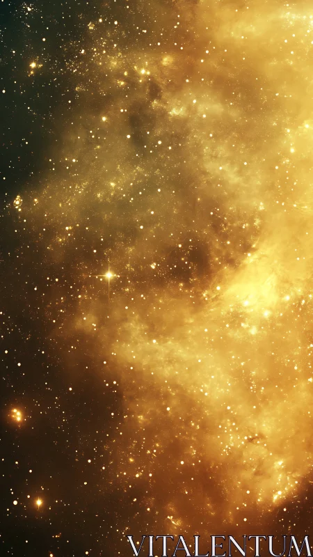 Golden nebula cloud with dense starfield glow in space.