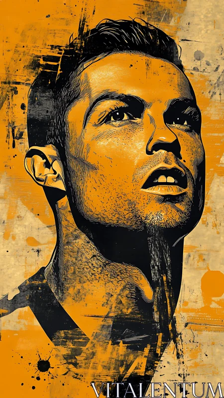 Bold orange portrait poster with expressive male figure.