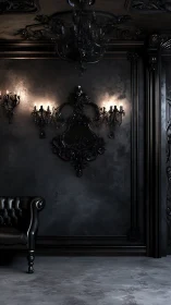 Velvet shadows and candlelit charm in a moody black salon.