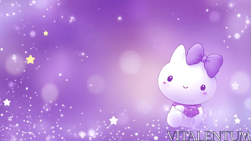 Stargazing bow-kitten drifting through lavender galaxies.