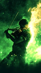 Violinist forged in neon flames, bow carving soundstorms.