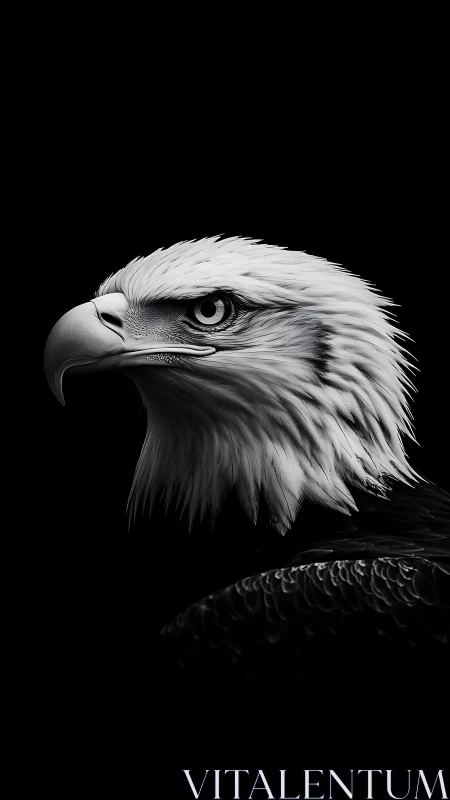 Monochrome eagle portrait with intense side lighting.