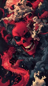 Storm of crimson skulls swirls through a dark fantasy dream