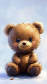 Plush teddy bear portrait with soft fur rendering on ice-blue
