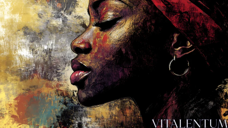 Digital painting profile portrait with textured abstract ground.