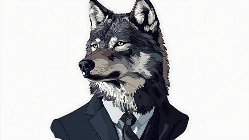 Wolf in formal business suit against plain white background.