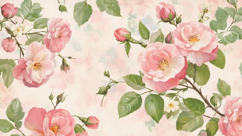 Classical Botanical Rose Composition with Layered Floral Architecture.