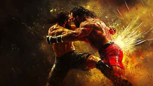 Fighter Boxer Delivering Powerful Punch with Explosive Energy.