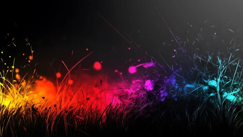 Neon grass bursts across a dark horizon in radiant motion