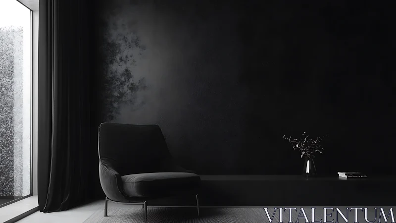 Monochrome lounge interior renders controlled low-key contrast lighting