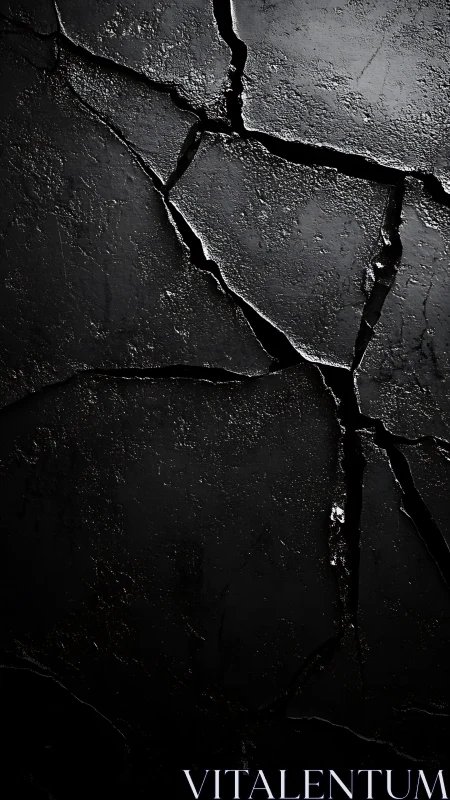 Fractured dark concrete surface reveals sharp tectonic lines