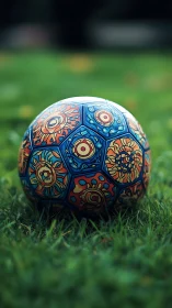 Photoreal soccer ball with ornamental geometric panel design.
