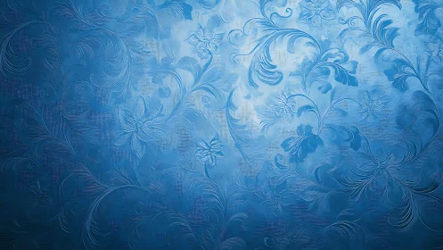 Blue embossed floral ornamental pattern on textured surface.