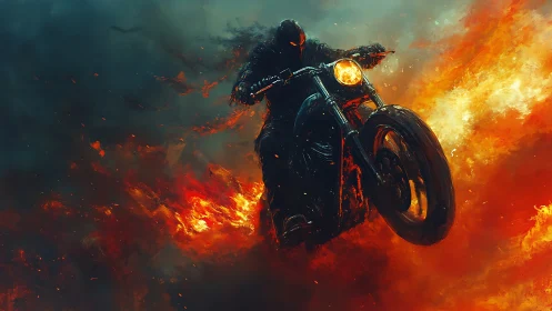 Fierce rider charges through blazing fire on roaring bike