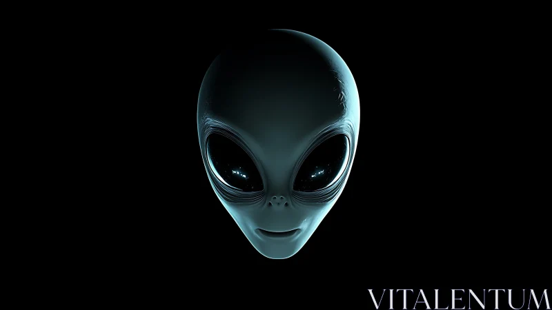 Gentle alien visitor emerging softly from the darkness.