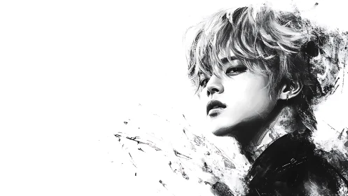 Monochrome digital portrait depicts stylized head and shoulders