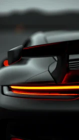 Rear aero wing and LED light strip define a racing coupé