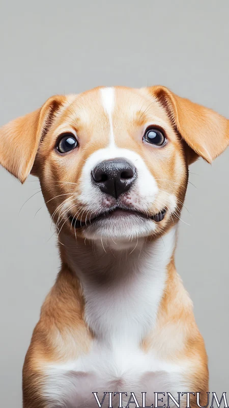 High-key portrait of tan puppy with shallow depth of field and soft lighting