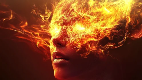 Pyrokinetic Portrait: High-Resolution Fire Effect Rendering with Volumetric Light.