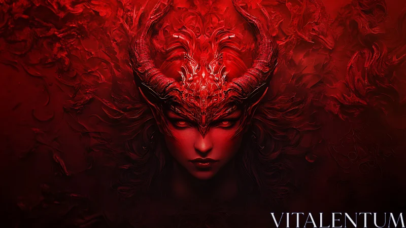 Demonic horned figure is rendered in monochromatic red lighting