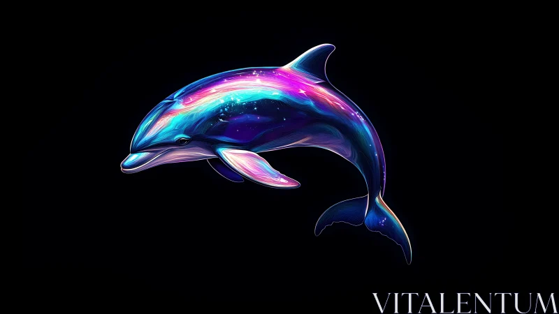 Nebula-lit dolphin arcing through luminous cosmic currents.