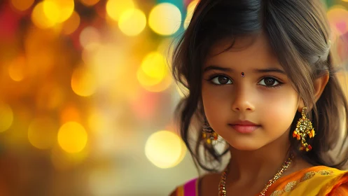 Young Girl Radiant with Cultural Grace and Warm Celebration