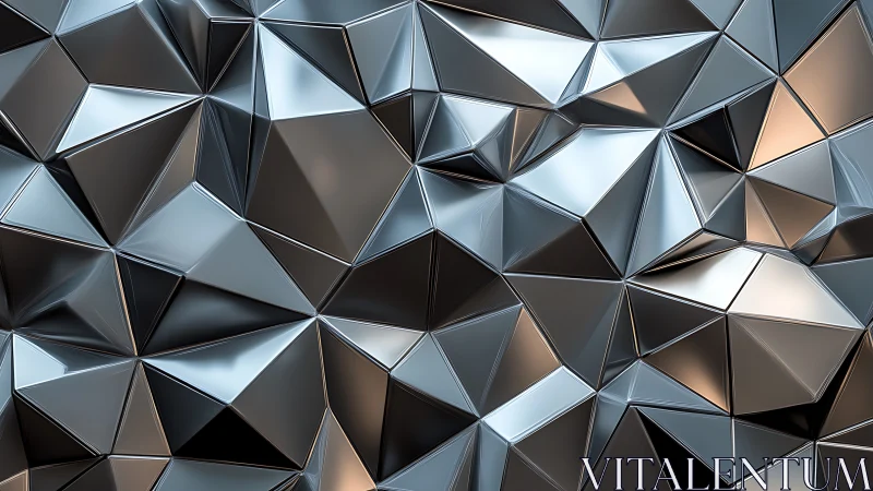 Metallic low poly surface with sharp faceted geometry.