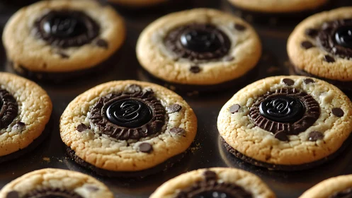 Cookie galaxies orbit chocolate centers on a warm tray
