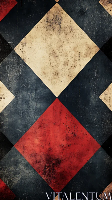 Grunge diamond grid pattern expresses vintage geometric tension