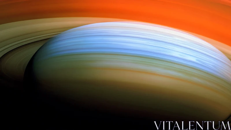 False-color gas giant and ring system occupies frame