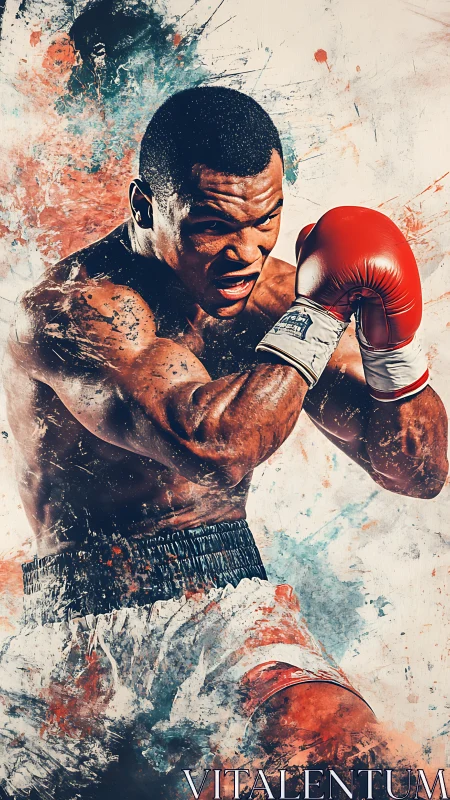 Champion's Explosive Punch Shatters Through Splattered Watercolor Canvas